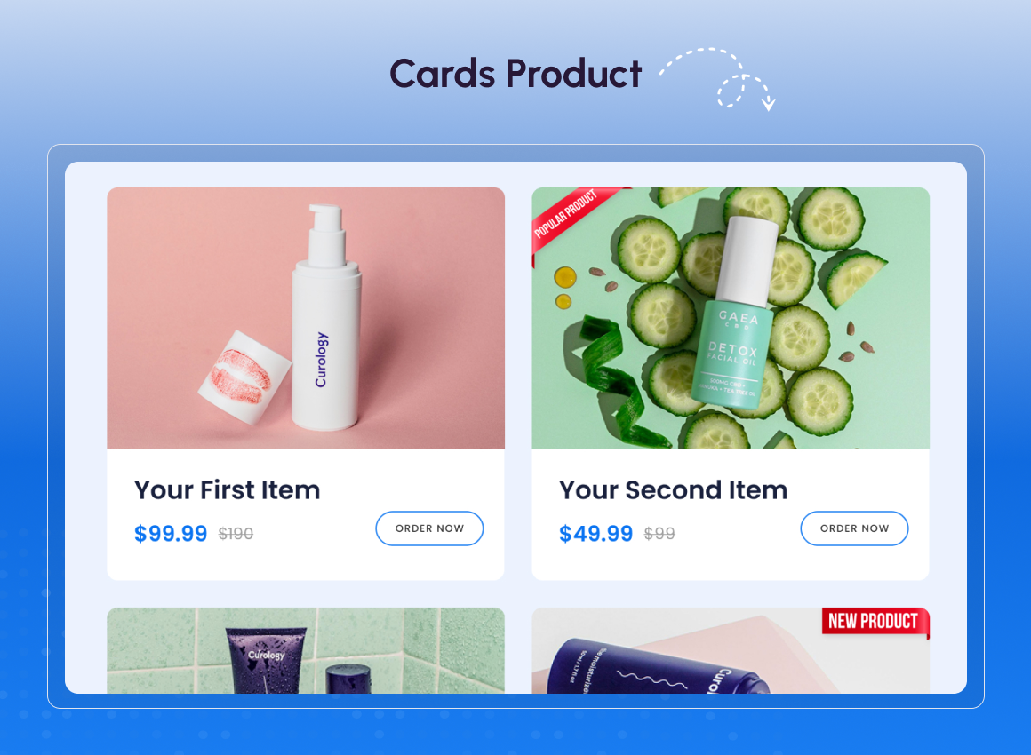 Showcase your multiple products in elegant cards.