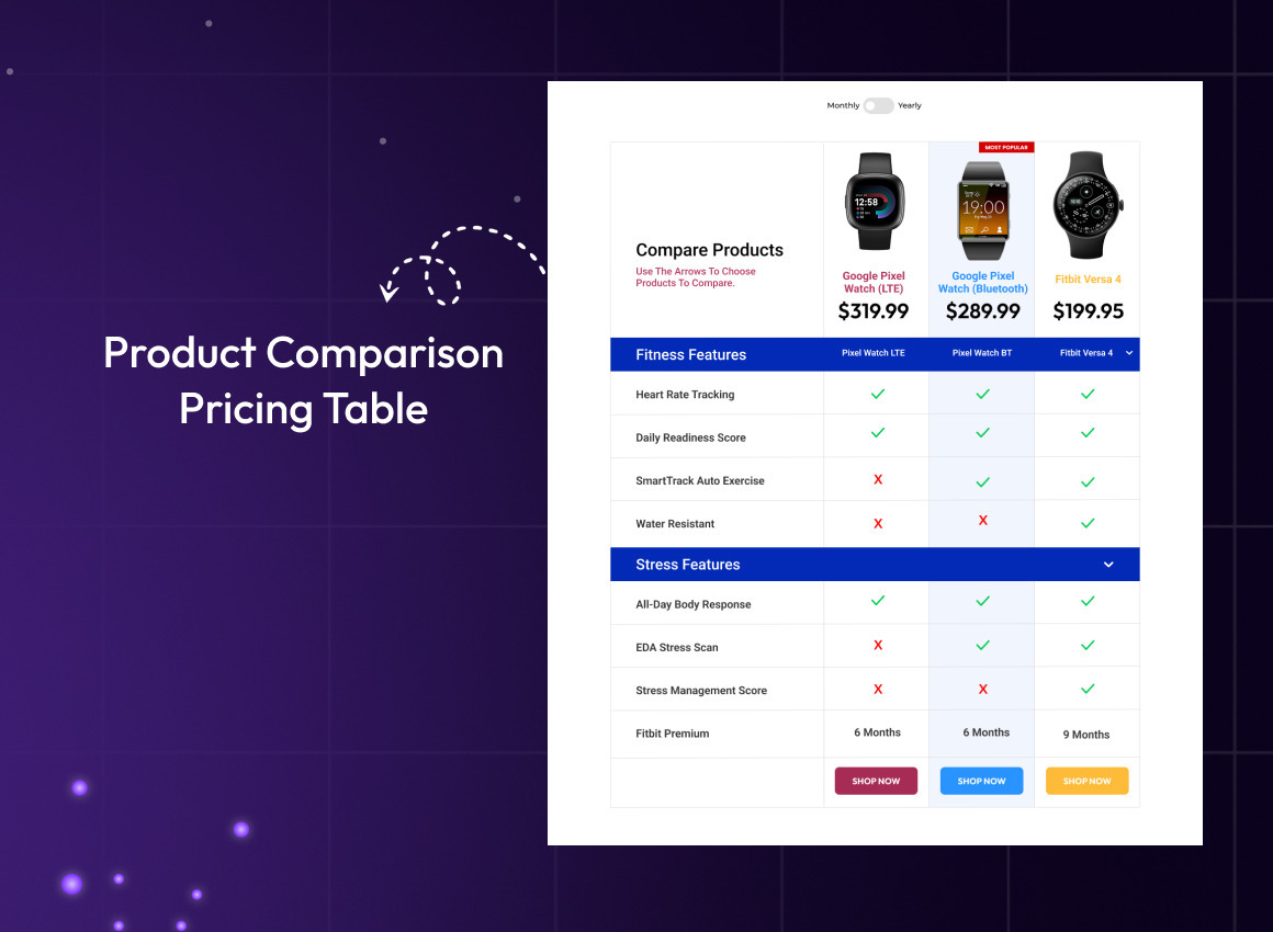 Product Comparison Pricing Table